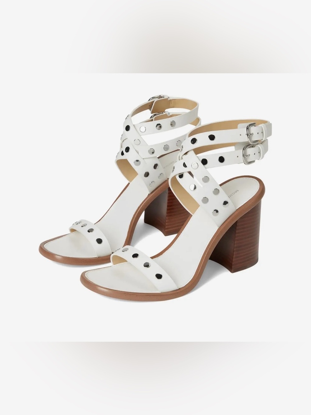 MICHAEL Michael Kors White Studded Double-Ankle Block Heel Sandals
